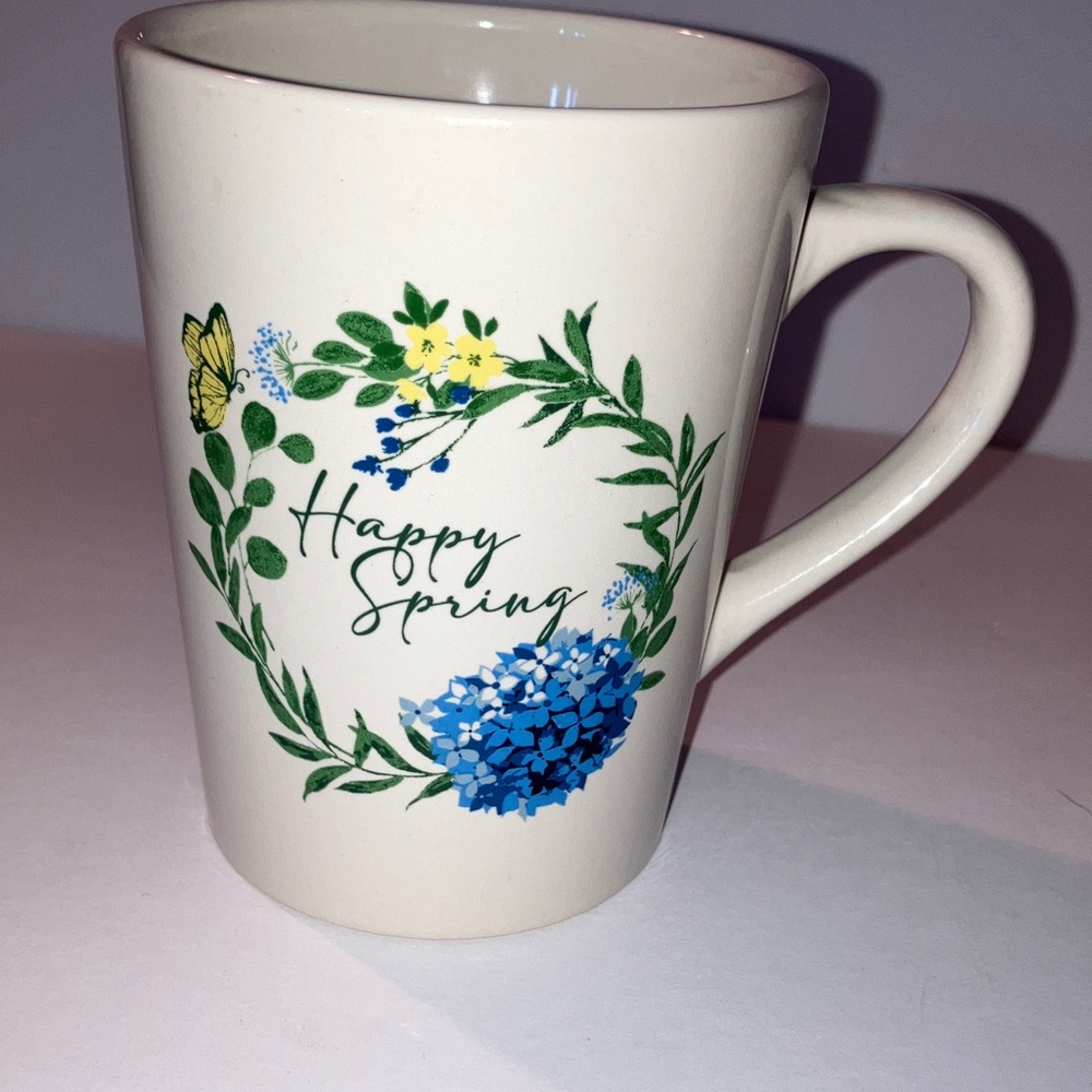 Happy Spring Floral, Greenery and Butterfly Design Large Mug